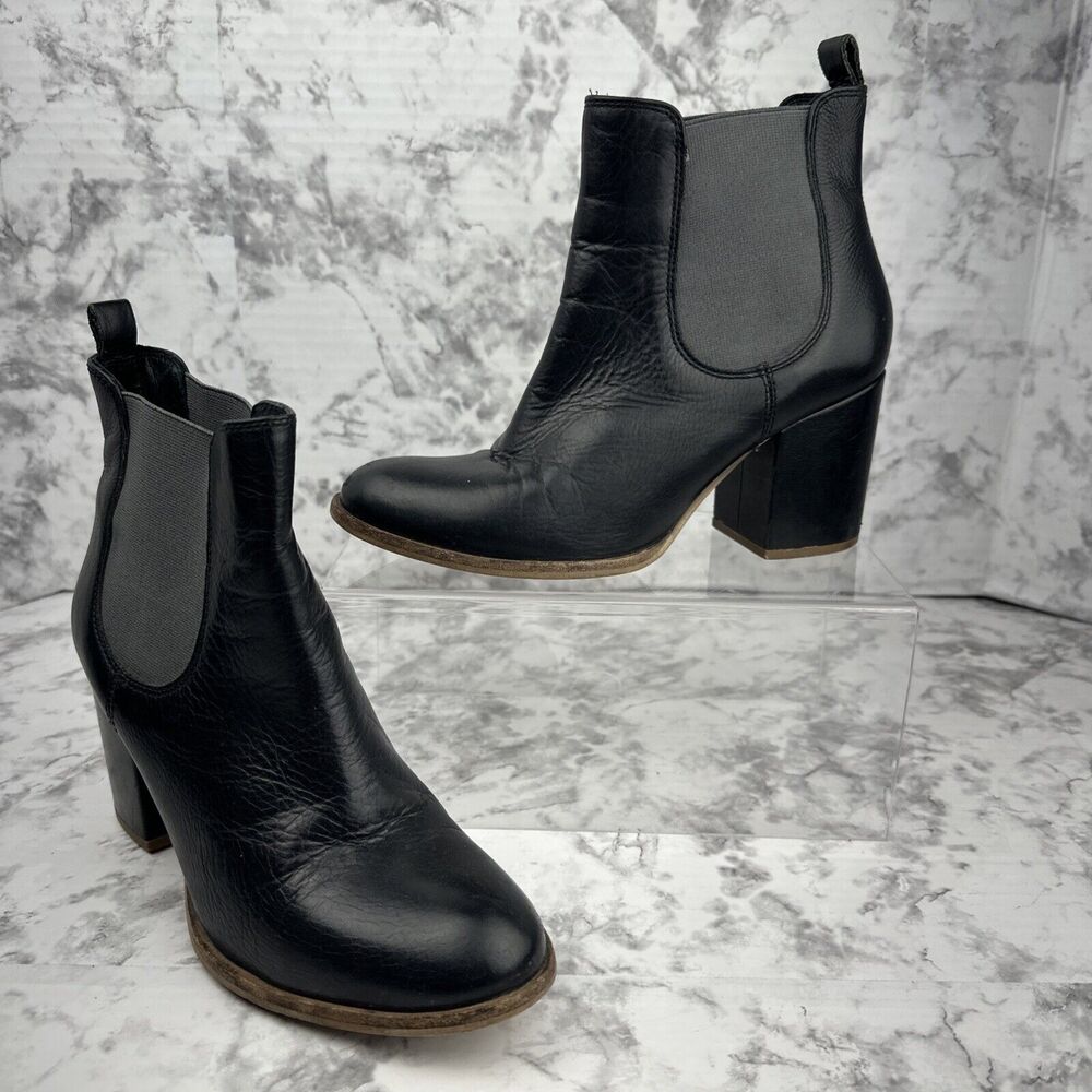 Elk Womens Black Leather Ankle Boots Size 38/7.5 - 8 Block‎ Heel Garmentory